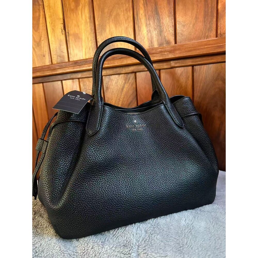 NWT Kate Spade New York Dumpling Large Satchel Black Pebbled Leather Bag